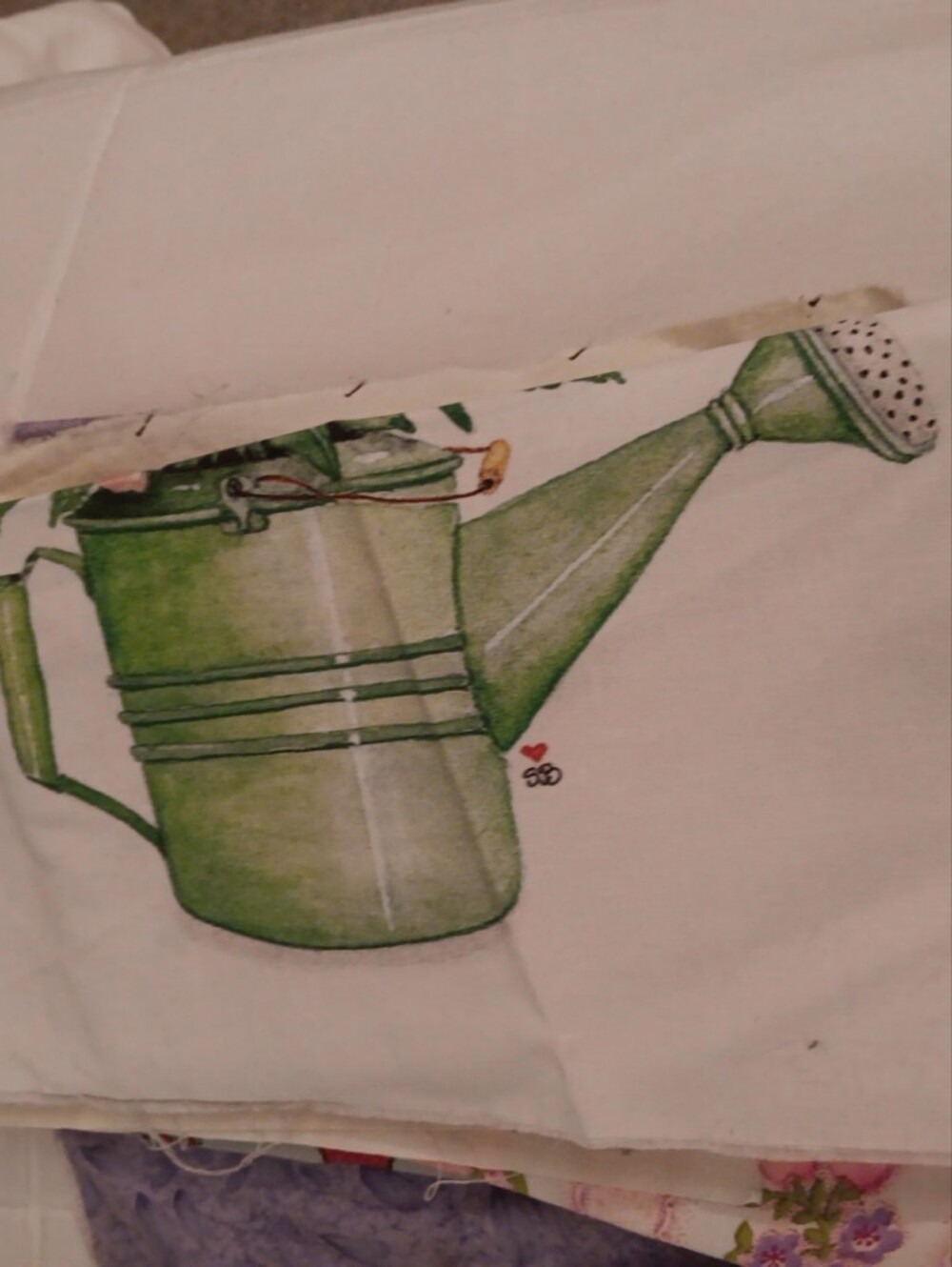 Green Watering Can Decorative Linen Panel Cotton All Types